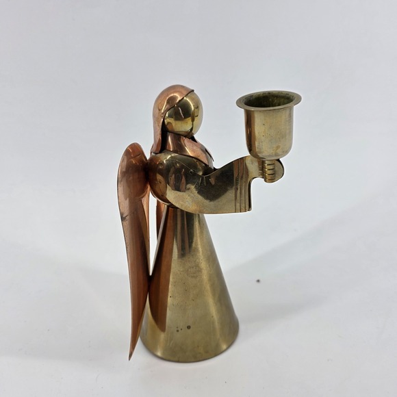 The Unbranded Brand Other - Vintage Brass & Copper Angel Candle Holder Figurine‎ Christmas Ornament Festive